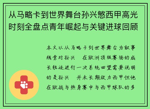 从马略卡到世界舞台孙兴慜西甲高光时刻全盘点青年崛起与关键进球回顾